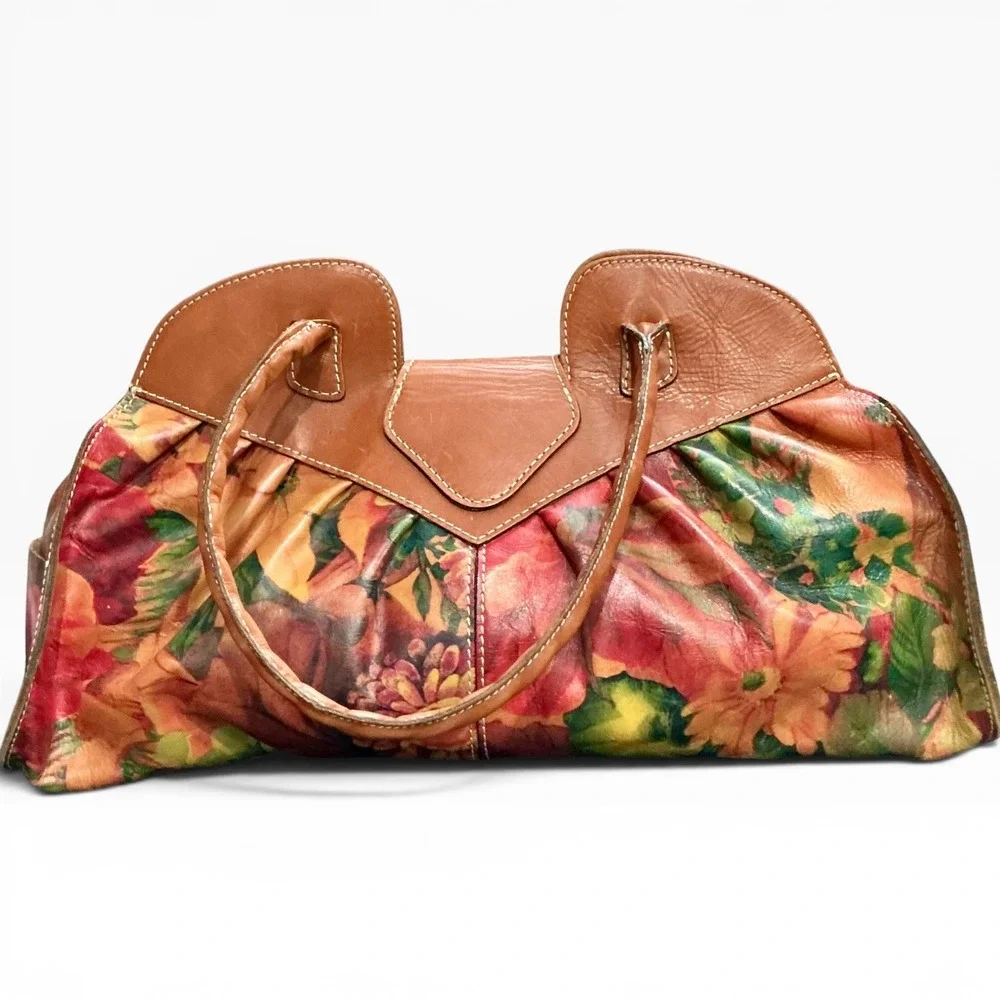 Patricia Nash Lionel Satchel XL Leather Floral Print Shoulder Bag  Purse